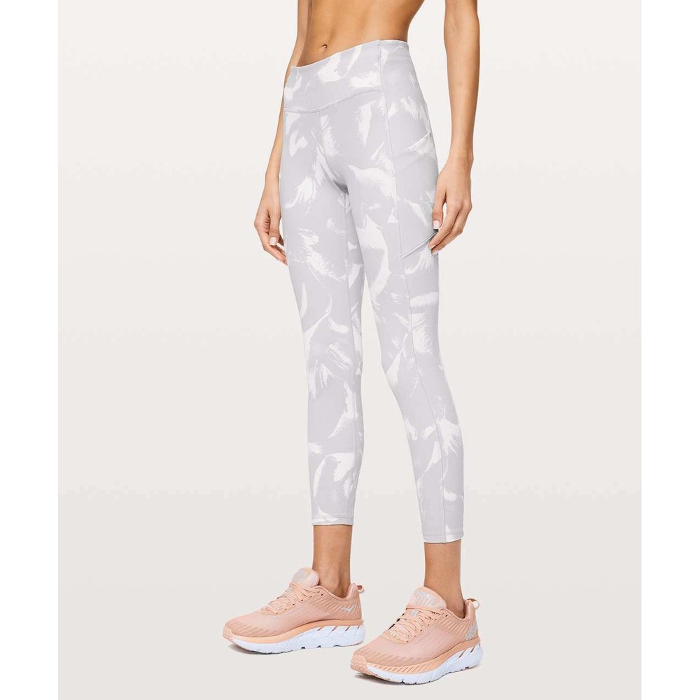 Lululemon Speed Up Leggings Gray White Abstract Crop Side Pocket Zip Waist Sz 6